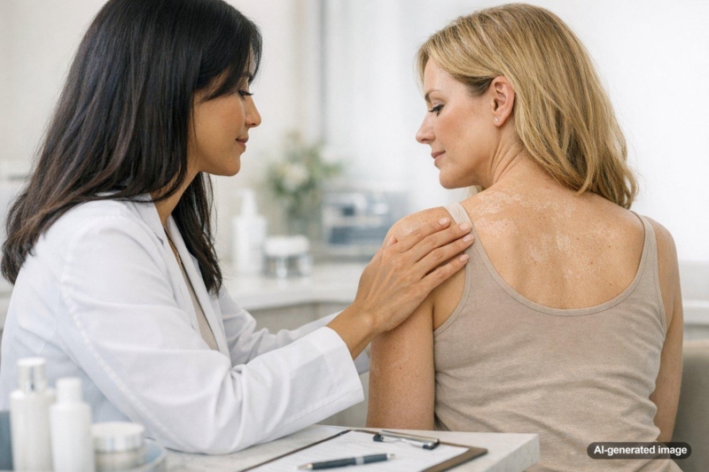 Tinea Versicolor: Pale or Dark Scaly Patches on the Chest and Back