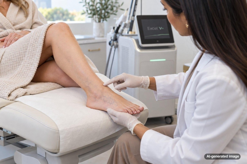 Excel V+ for Spider Veins on the Ankles and Dorsum of the Feet